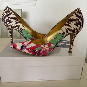 Women’s Nine West Leopard Print and Flowers 4” Heels Size 9